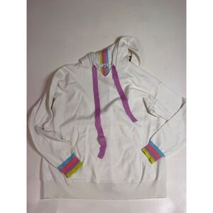 Fate Knit Hoodie Sweater Women Small White Excellent Rainbow Stripe Casual